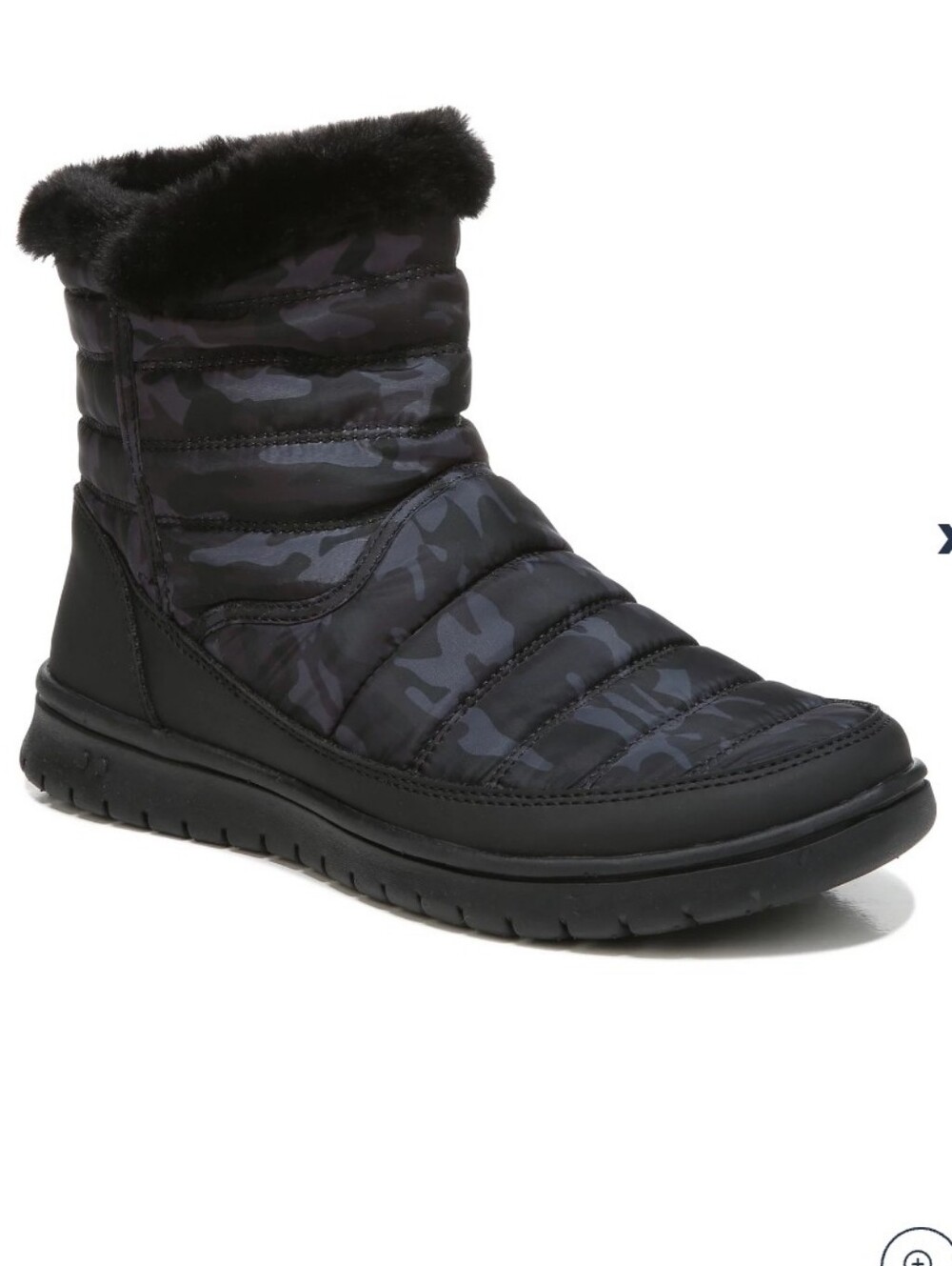 New Ryka Suzy Women's Black Camo Quilted Faux-Fur Winter Boot Sz 9.5 Wide